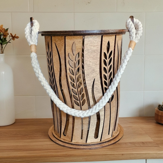 Photophore en bois gravé – Épi de blé