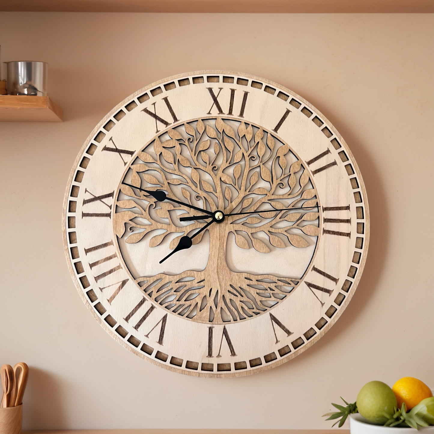 Horloge murale en bois – Arbre de Vie