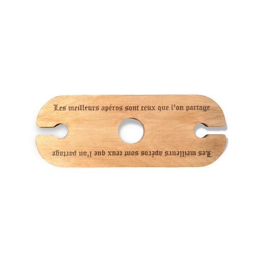 Porte-verres en bois pour bouteille de vin – Gravure “Les meilleurs apéros sont ceux que l’on partage”