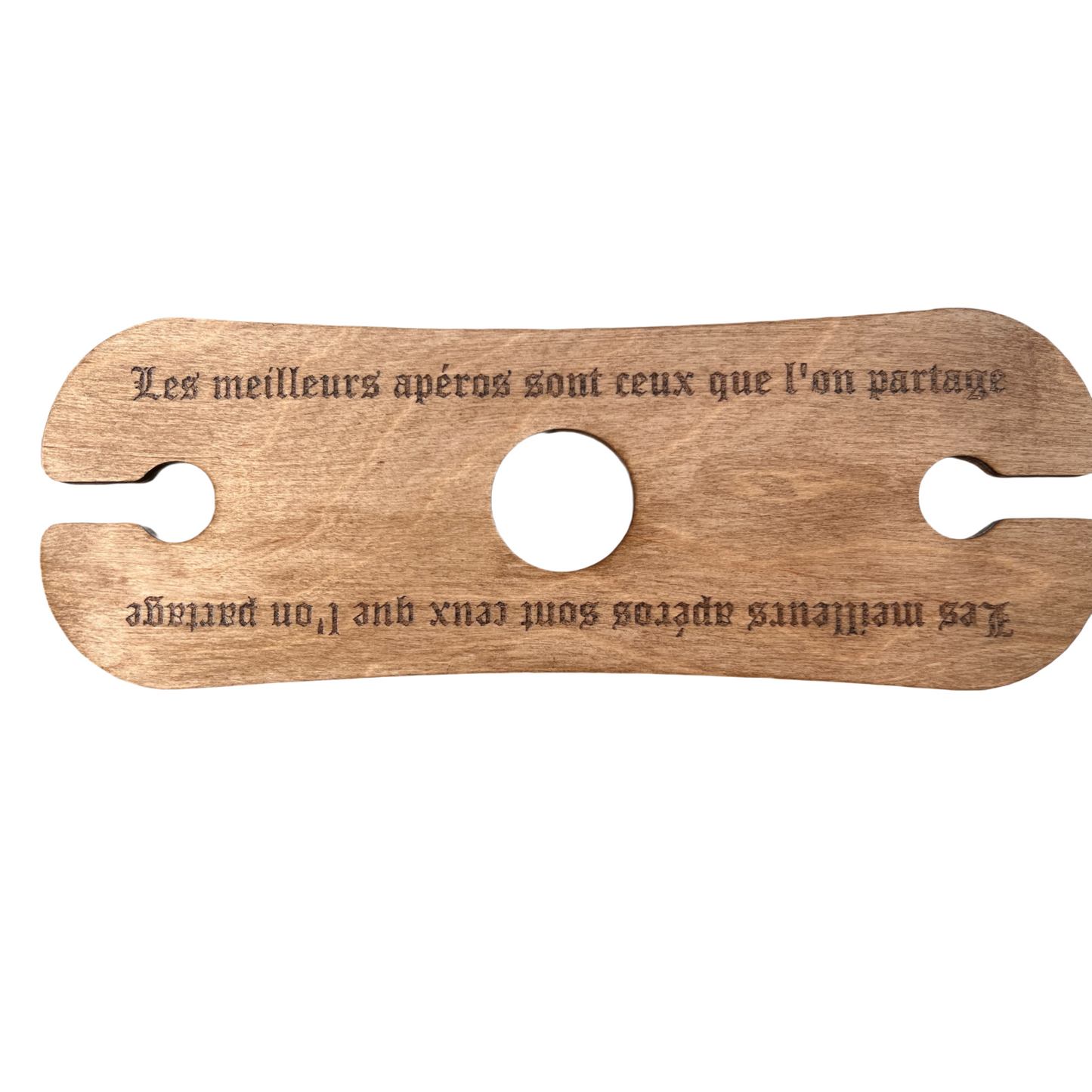 Porte-verres en bois pour bouteille de vin – Gravure “Les meilleurs apéros sont ceux que l’on partage”