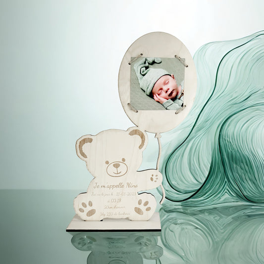 Cadre naissance personnalisé - Modèle Ourson & Ballon