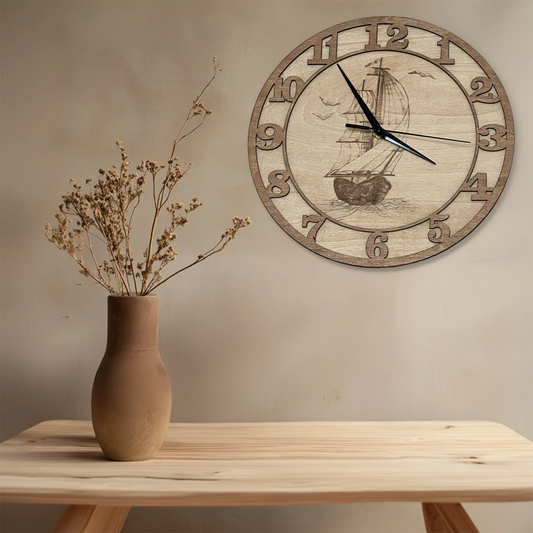 Horloge murale en bois - Modèle voilier vintage