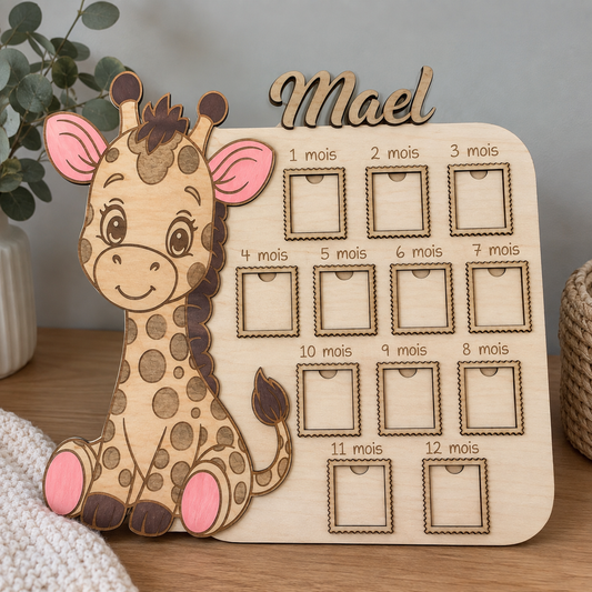 🦒 Cadre photo « Ma première année » – Girafe personnalisé