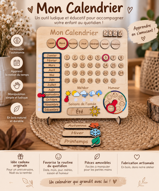 Mon Calendrier éducatif en bois – Calendrier perpétuel enfant