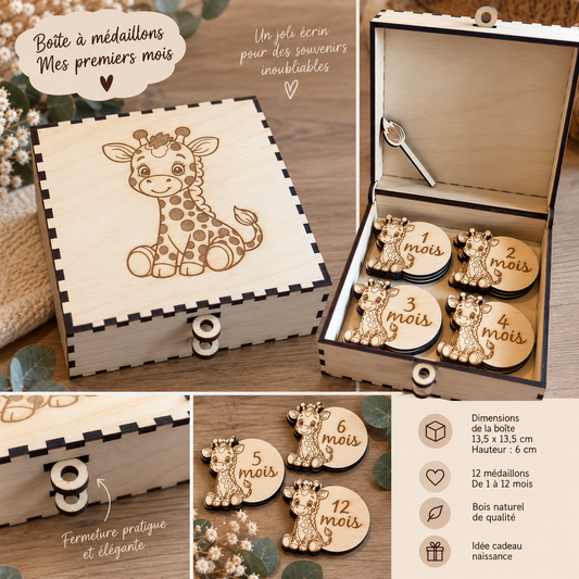 Boîte à médaillons « Mes premiers mois » – Girafe